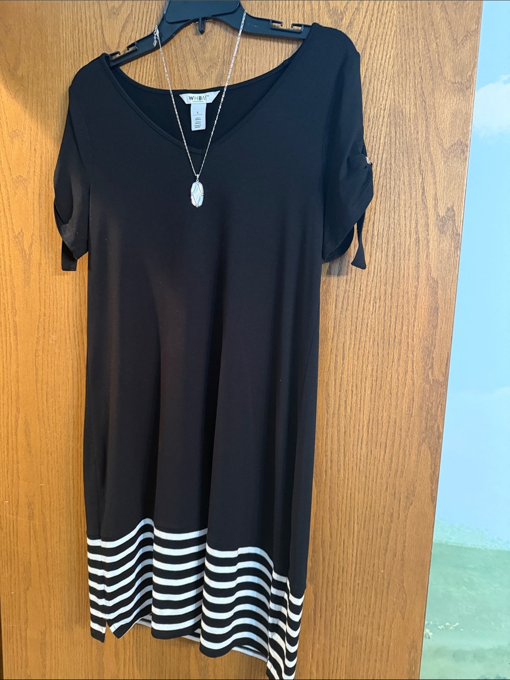 White House Black Market Black Dress with White Striped Hem
